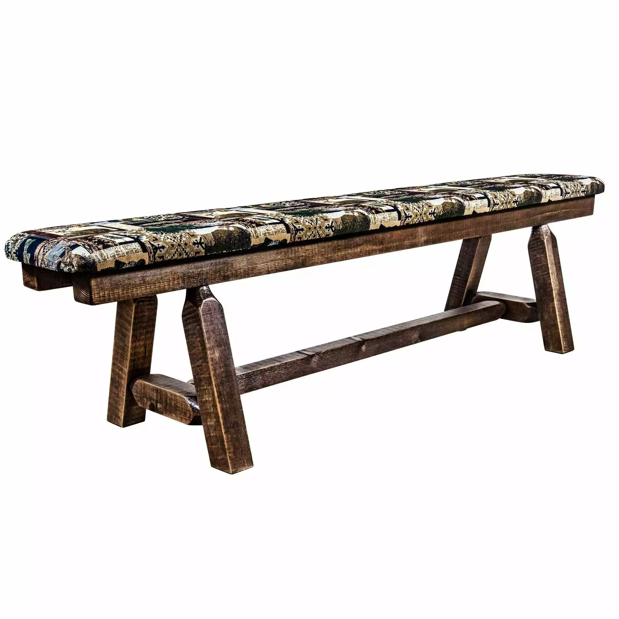 Homestead Collection Plank Style Bench Stain & Clear Lacquer Finish 6 Foot Woodland Upholstery - Rustic Home Decor Benches...