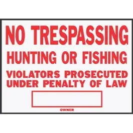 No Trespassing Hunting Sign Red White Aluminum 10 x 14-. Hy-Ko