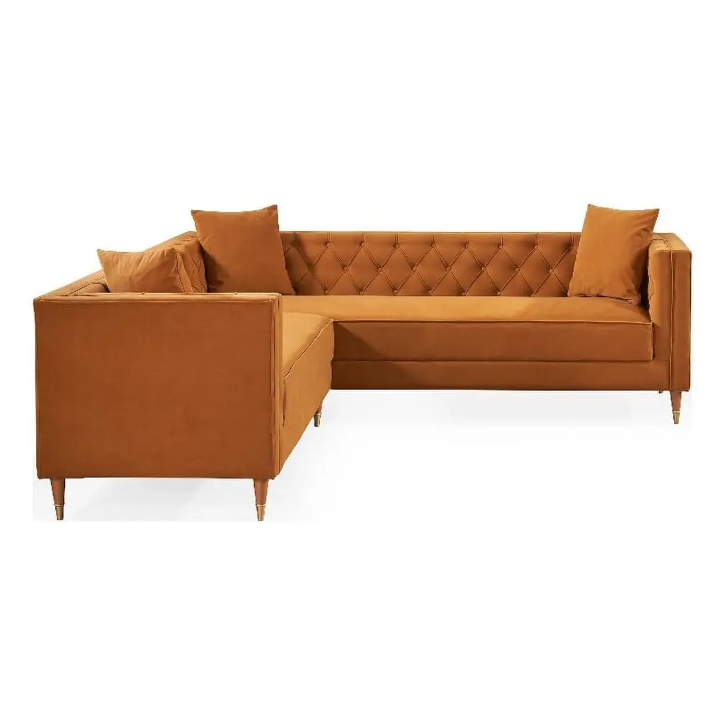 Lana Modern Living Room Cognac Brown Velvet Symmetrical Corner Sectional Sofa Ashcroft