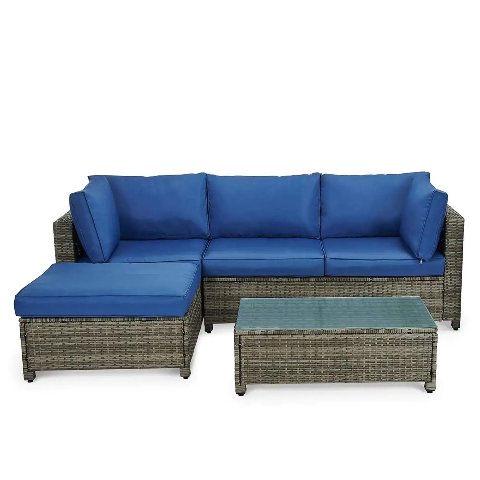 Edyo Living 3-Piece Blue Wicker Modular Patio Furniture Sectional Seating Set