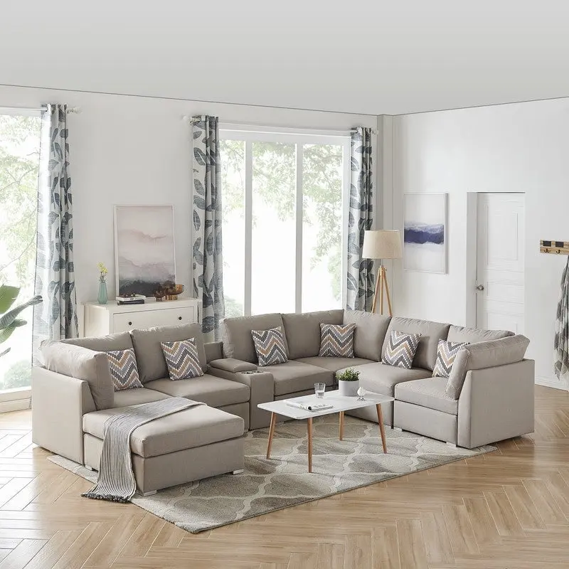 Lucy Fabric Reversible Modular Sectional Sofa and Ottoman - Beige - Versatile Living Room Furniture Go Green Woods