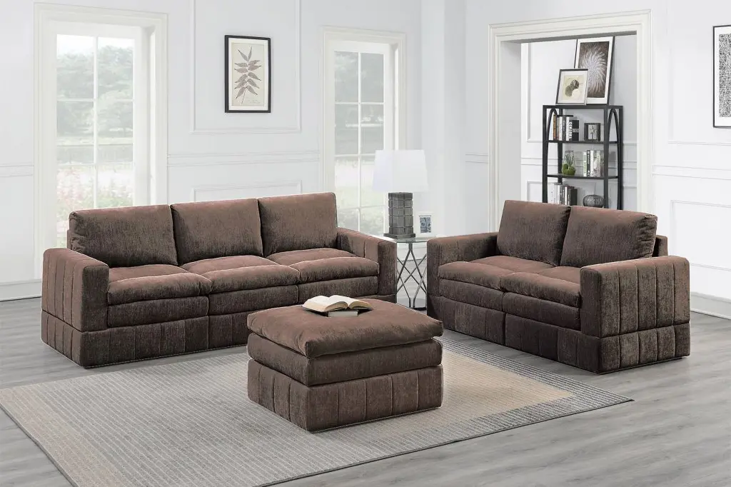 Homiyad Contemporary 6Pc Set Modular Sectional Set Ottoman - Mink Morgan Fabric Plush Furniture