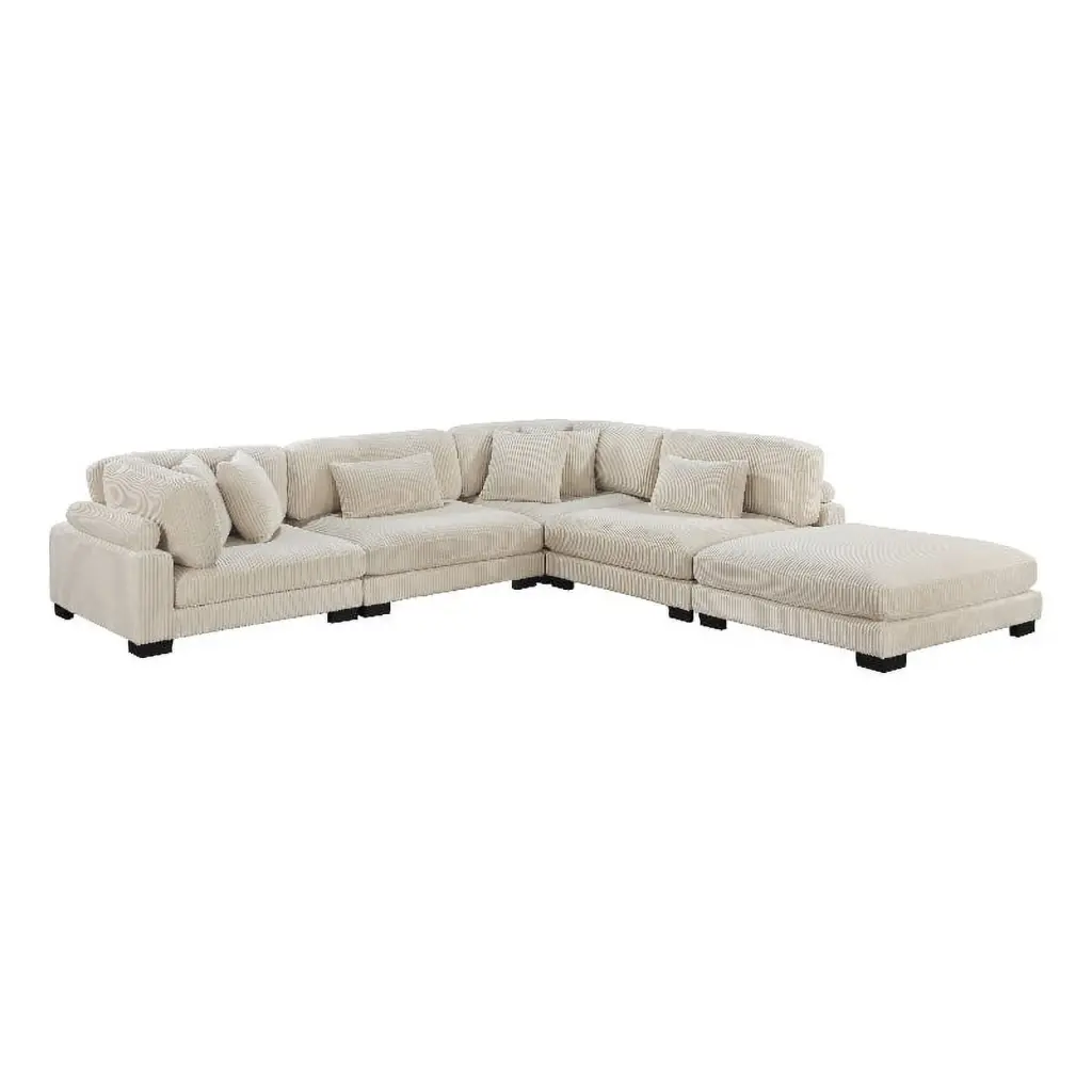 Lexicon Traverse 5-Piece Corduroy Fabric Modular Sectional Beige - Comfortable Living Room Couch