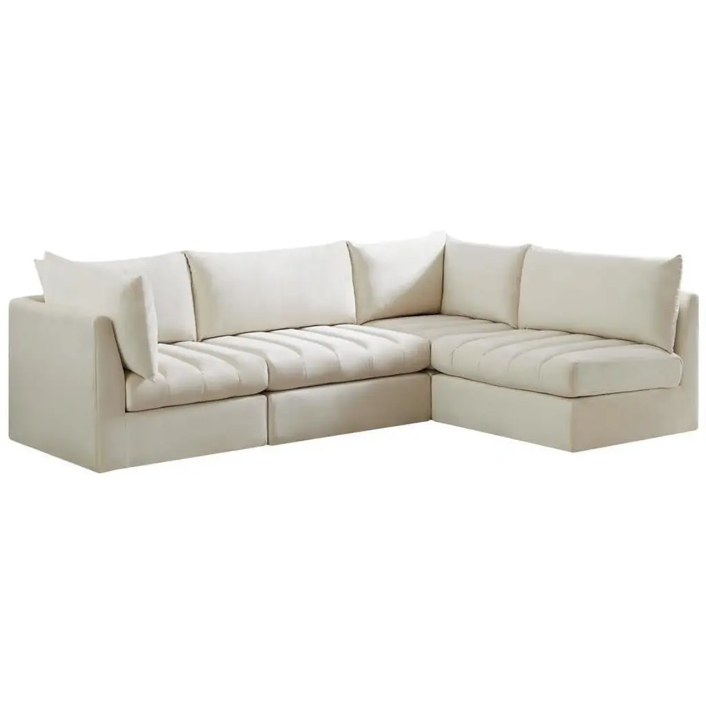 Meridian Furniture Jacob Cream Velvet Modular Sectional - Luxurious Living Room Sofa