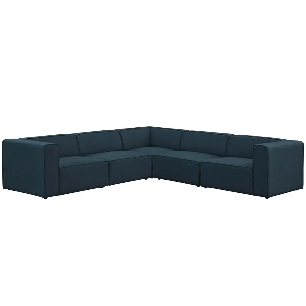 Modway Mingle 5-Piece Modern Fabric Upholstered Corner Sectional Blue - Stylish Living Room Couch