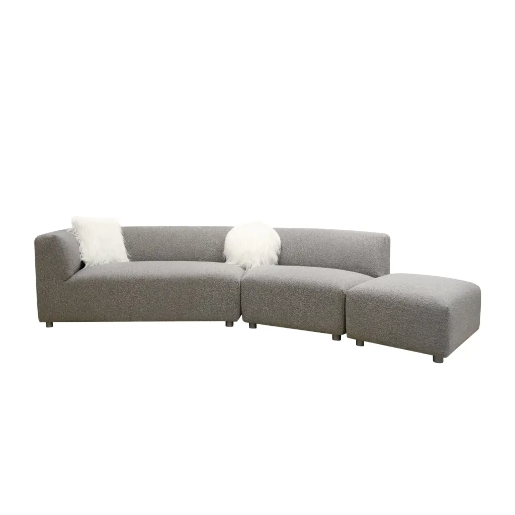 Pasargad Home Portofino Poly Fabric Sectional Sofa 2 Pillows Gray/Silver