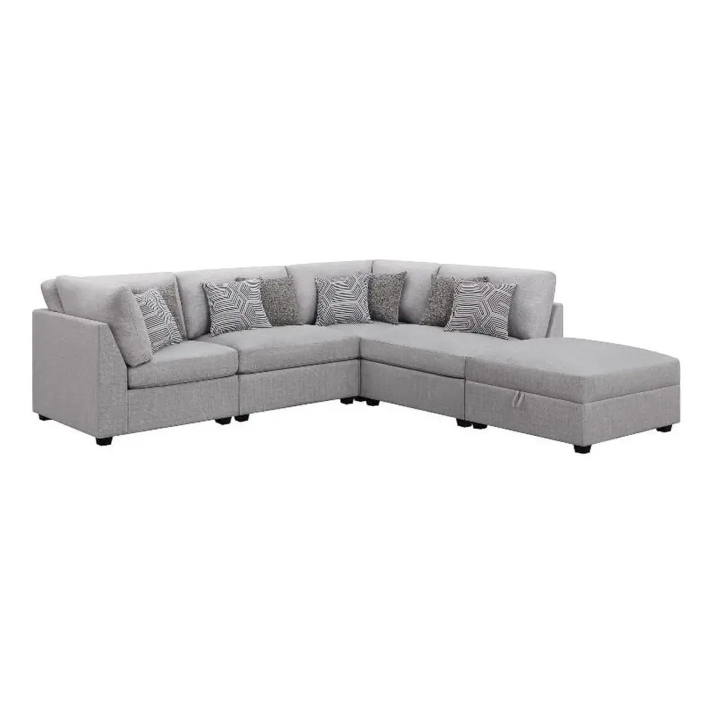Pemberly Row 5-piece Fabric Upholstered Modular Sectional Gray - Comfortable Living Room Sofa