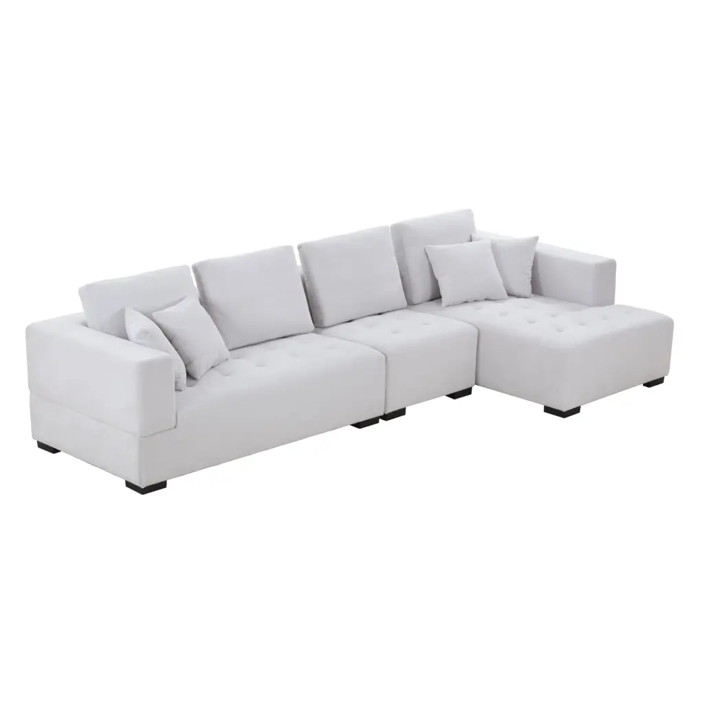 134'' Beige Mid Century Modern Sectional Sofa - Spacious & Ergonomic Right Chaise Design Ponnky