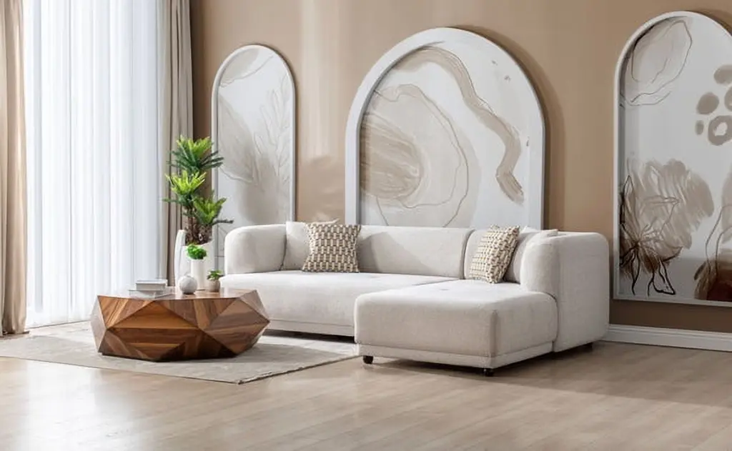 Lyna Ivory 2 Piece L-Shaped RAF Sectional Couch Sofa Living Room - Elegant and Comfortable Streamlight