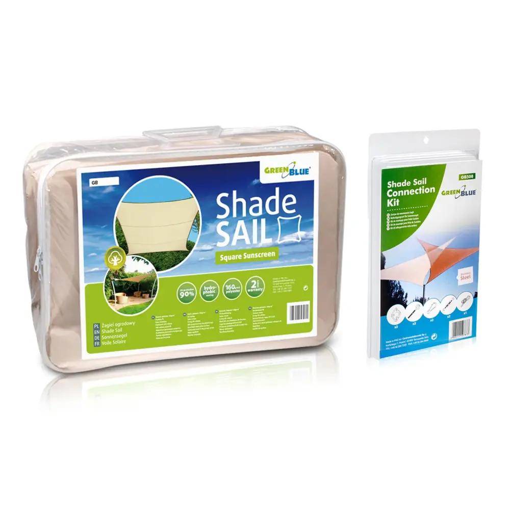 GreenBlue GB504 UV Wrinkle-resistant Garden Shade Sail, 4m Square, Cream Color, Hydrophobic Surface, GB508