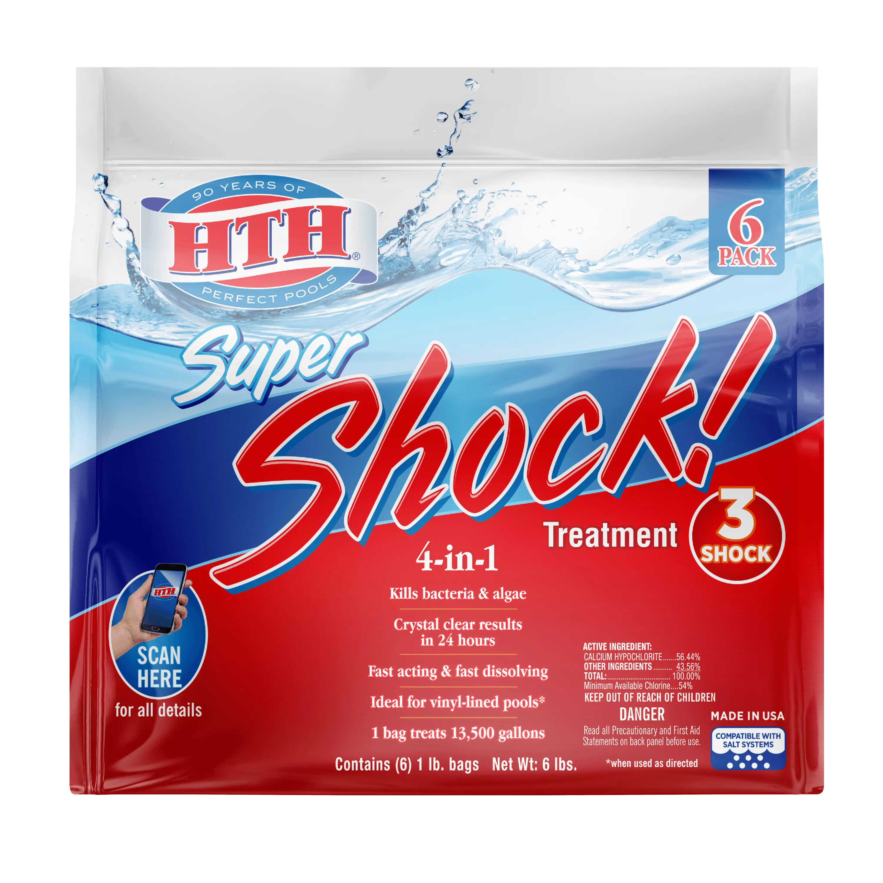 HTH Super Shock Pool Shock Treatment 1 lb Granule Bags 6 Pack Swimming Pools