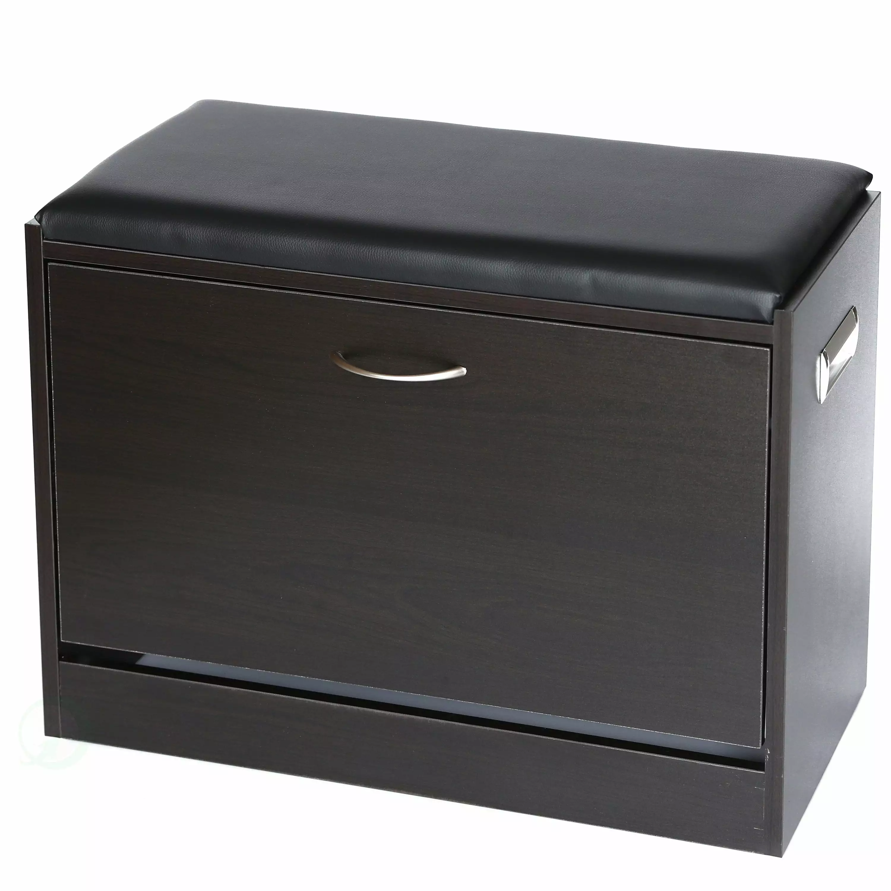 Black Wooden Fold-out Shoe Organizer Storage Bench Leather Cushion Space Saving Design Benches Basicwise