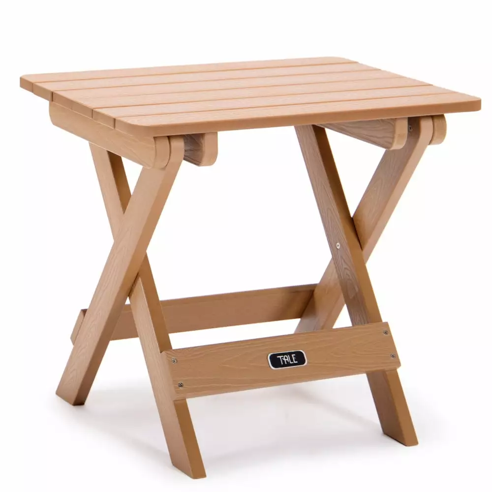TALE Adirondack Portable Folding Side Table - Square All-Weather Plastic Wood Table Outdoor Garden Beach Camping - Brown A...