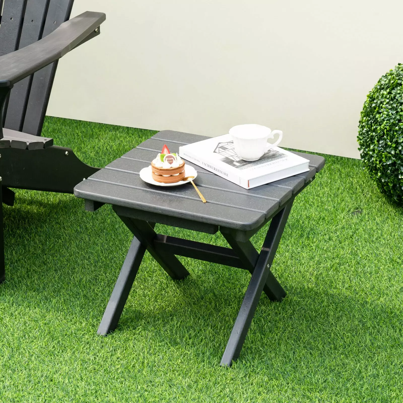 Exdeerjoy Outdoor Folding Side Table Weather-Resistant HDPE Adirondack Table Black