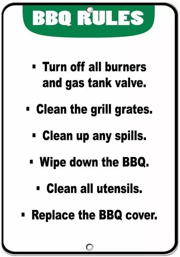 BBQ Metal Sign Turn Off Burners & Gas Tank Clean Grill Grates 8x6 Inches
