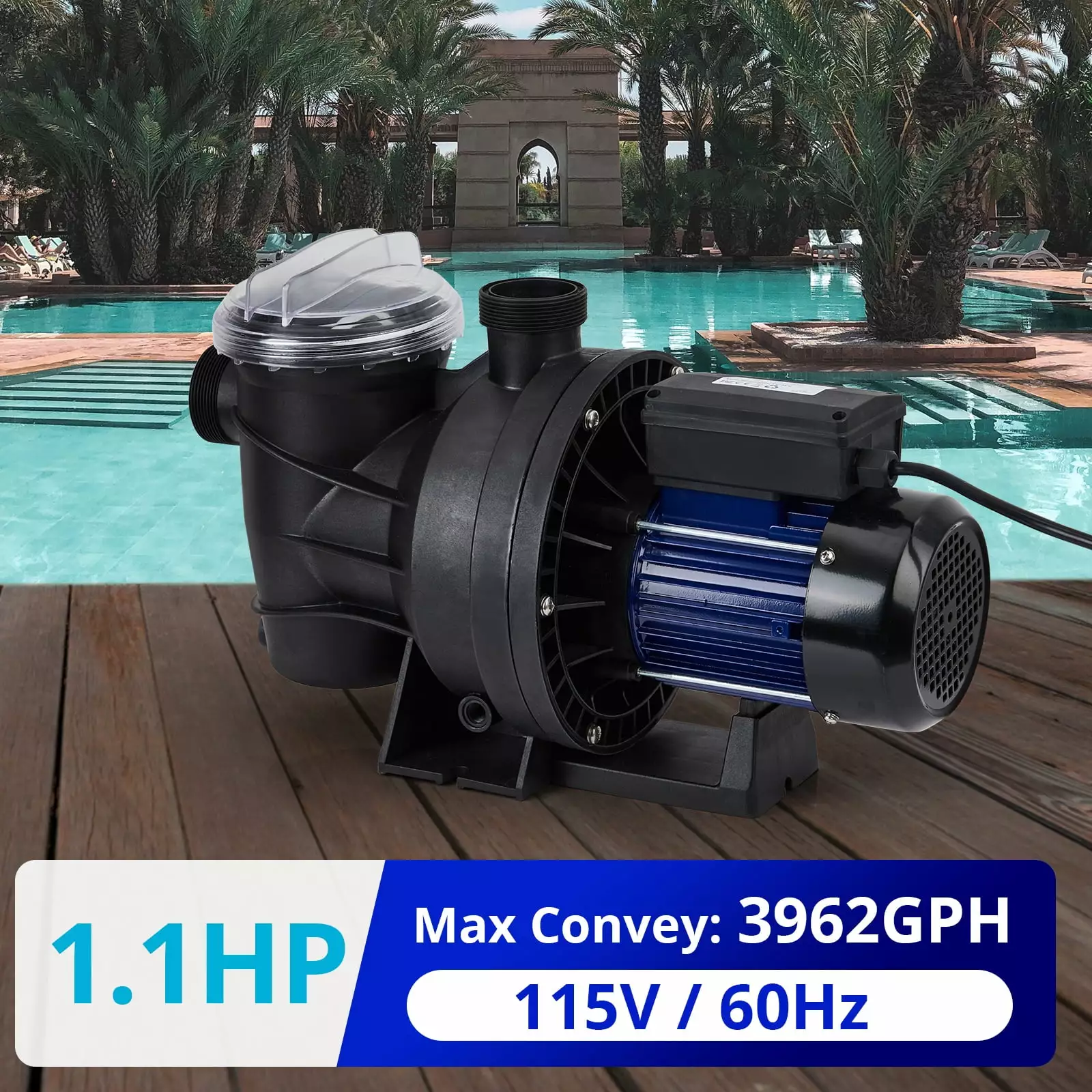 1.1HP Pool Pump Single Speed 3962GPH 800W High Flow Low Noise Family 800w