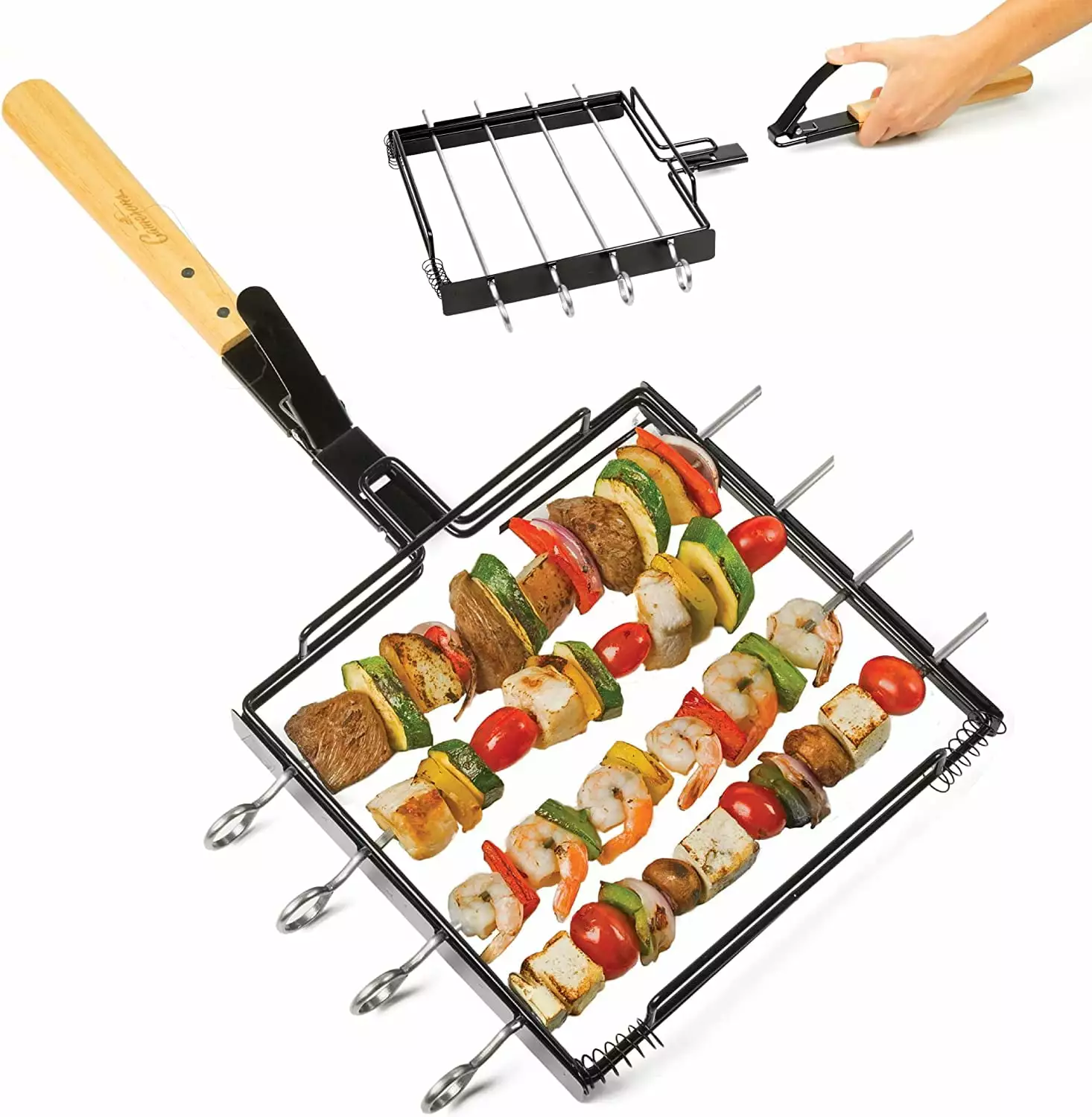 Camerons Products BBQ Skewer Rack Set Detachable Handle Closed Lid Cooking Non-Stick Grilling Barbecue