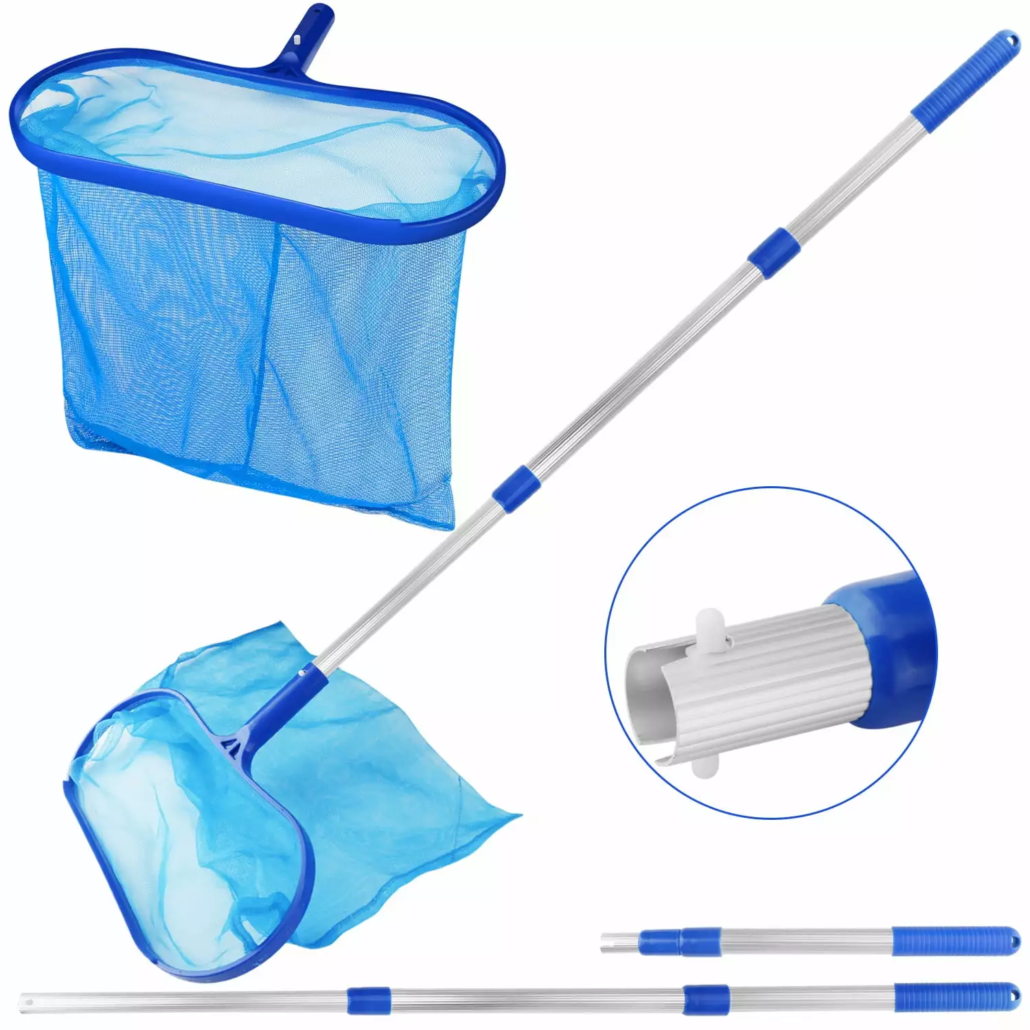 Elegant Choise Professional Pool Leaf Skimmer Large Basket Wide Cleaning Net 42 Telescopic Aluminum Pole Deep