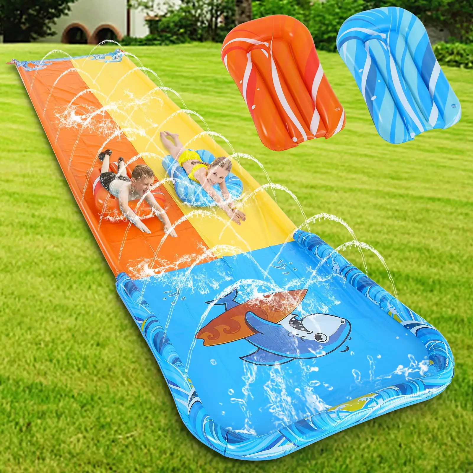 Slip and Slide Water Slide Kids and Adults Inflatable Splash Slide 2 Bodyboards 20ft Long One