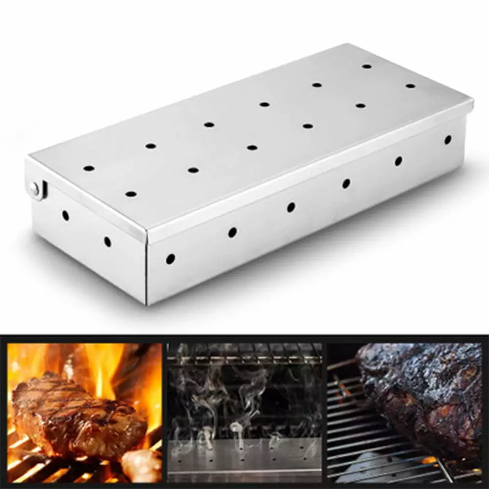 Large Capacity Thick Stainless Steel BBQ Wood Chips Smoker Box Gas and Charcoal Grills Gisneze