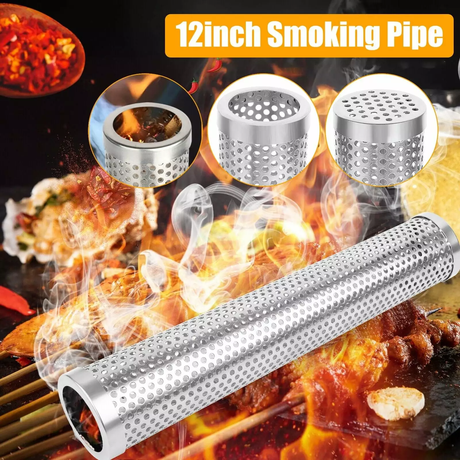 304 Stainless Steel BBQ Grill Smoker Box Tube Wood Pellet Smoking Meat NSI