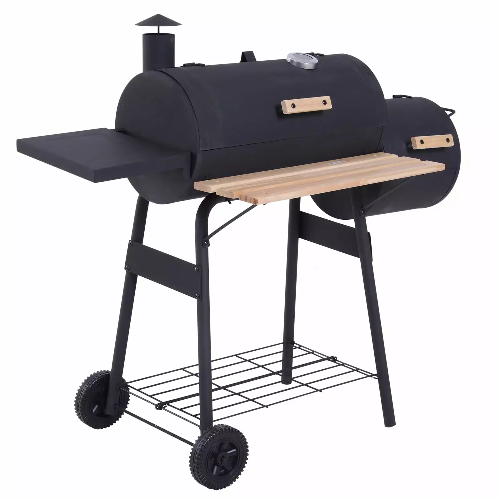 Outsunny 48 Inch Portable Charcoal BBQ Grill and Offset Smoker Combo Wheels