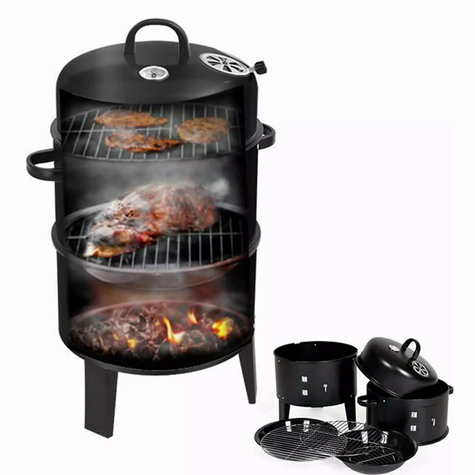 3 1 Charcoal Vertical Smoker Grill BBQ Roaster Steel Barbecue Cooker Outdoor Cooking TITSELF