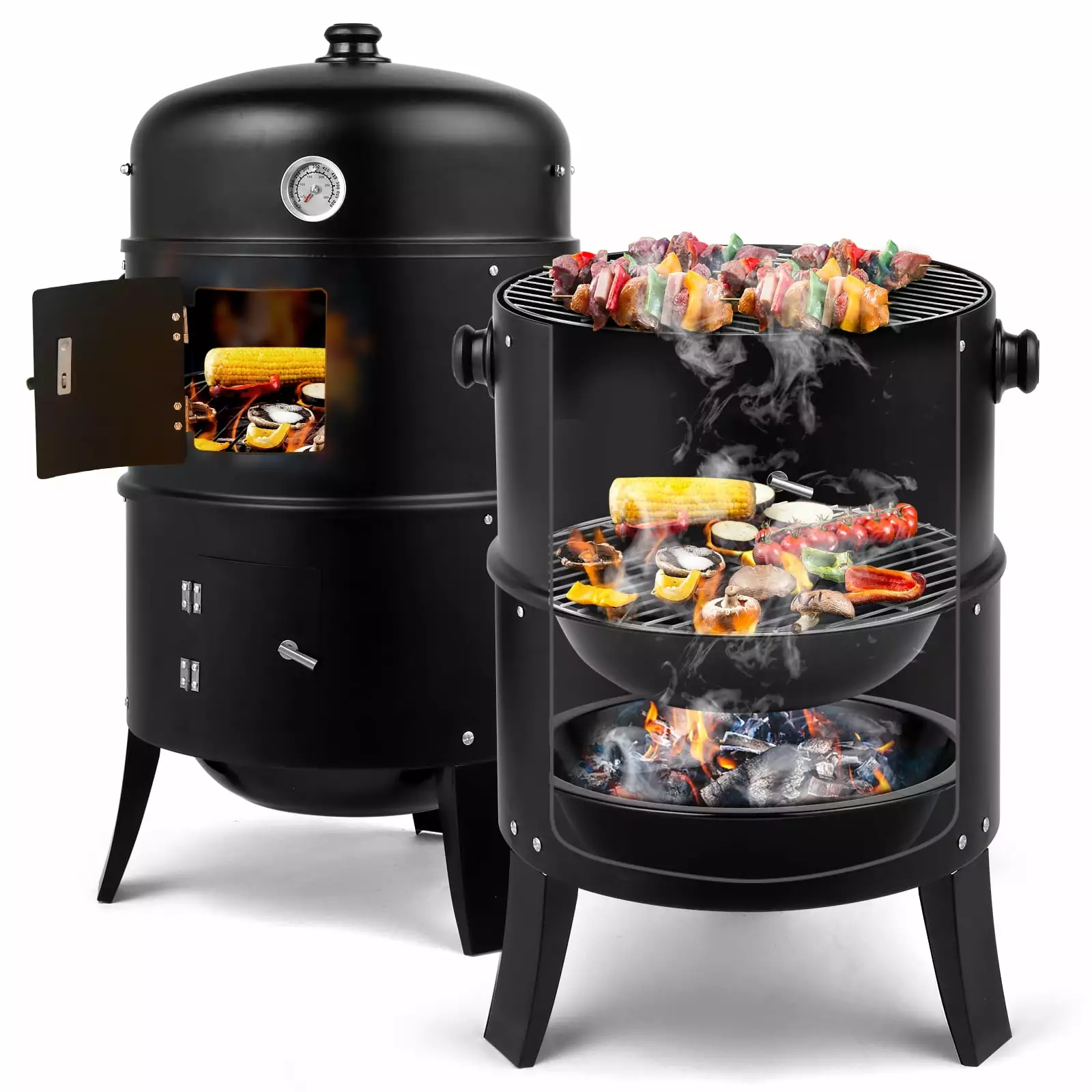 Zimtown BBQ Charcoal Grill Outdoor Barbecue Pit Smoker 3 Levels Patio Backyard Black