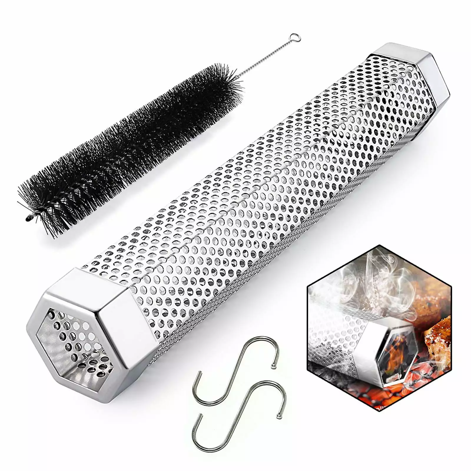 ZHXNE Stainless Steel Hexagonal BBQ Smoking Tube Fruit Wood Perforated Mesh