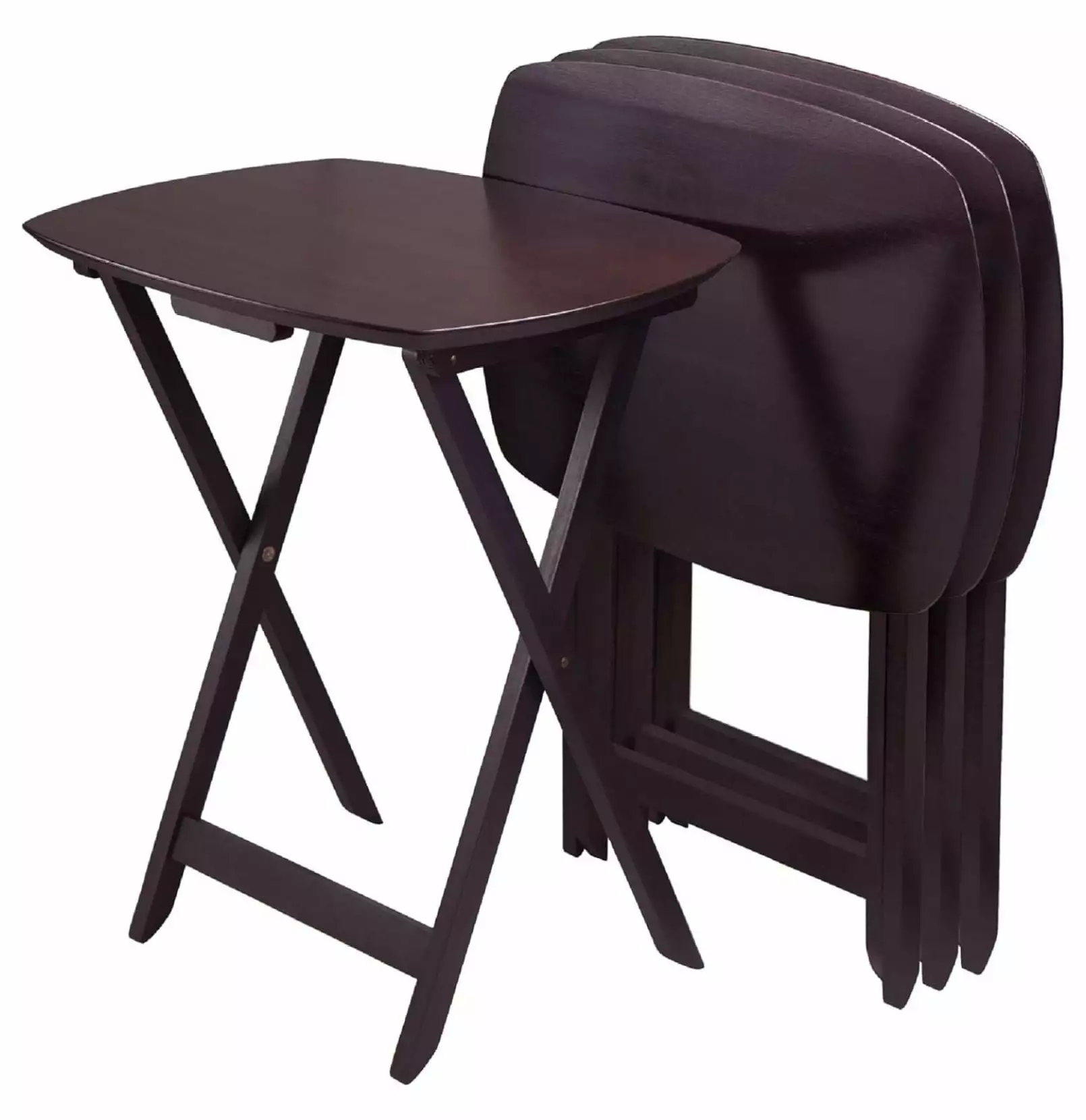 BULYAXIA Set 4 Espresso Brown Wooden Folding Single Snack Tables 26 Inch