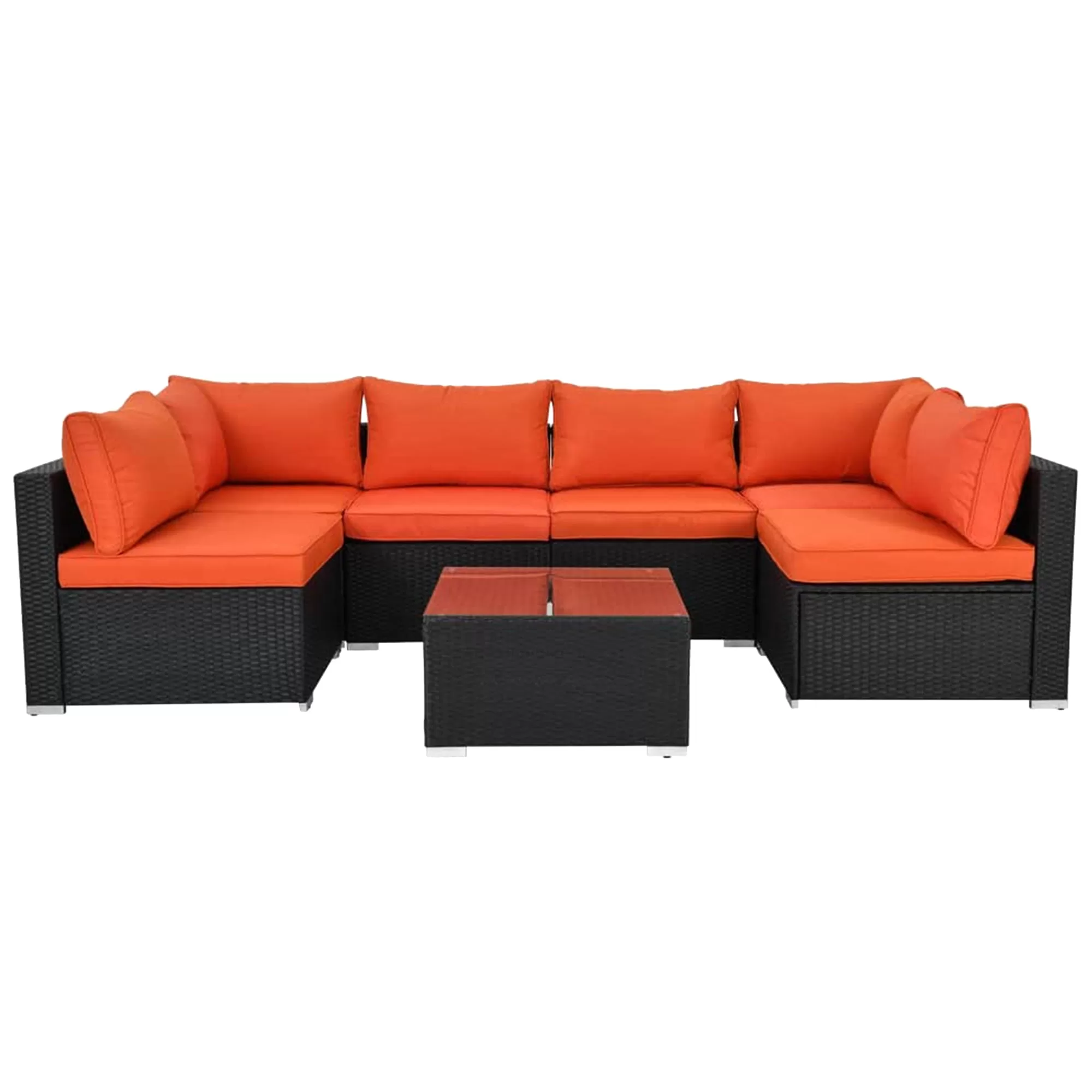 Essential Lounger Outdoor Sofa Set and Cushion Glass Table Set 7 Orange