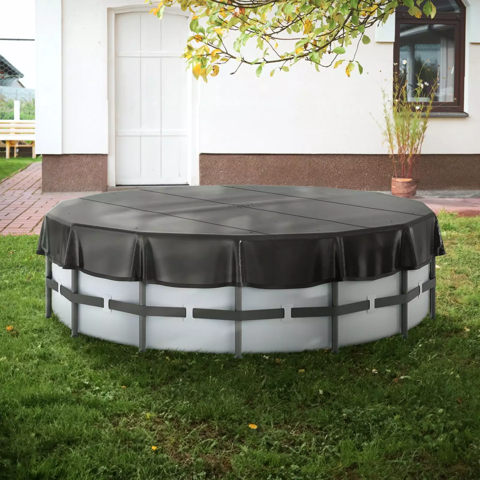 SKYSHALO Round Pool Cover 15 Ft PVC Solar Cover Above Ground Pools Drawstring Design Black 15