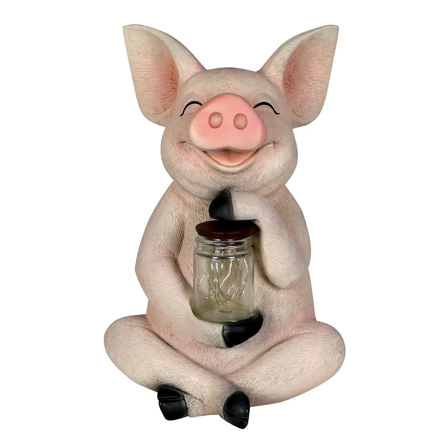 Exhart 13707 Solar Pig Garden Statue LED Firefly Lights Glass Jar Unique Lawn Ornament