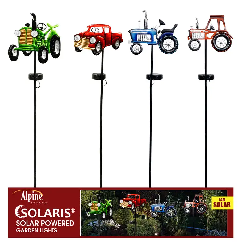 Alpine Solaris Vintage Farm Vehicle Solar Garden Stake Pack 12