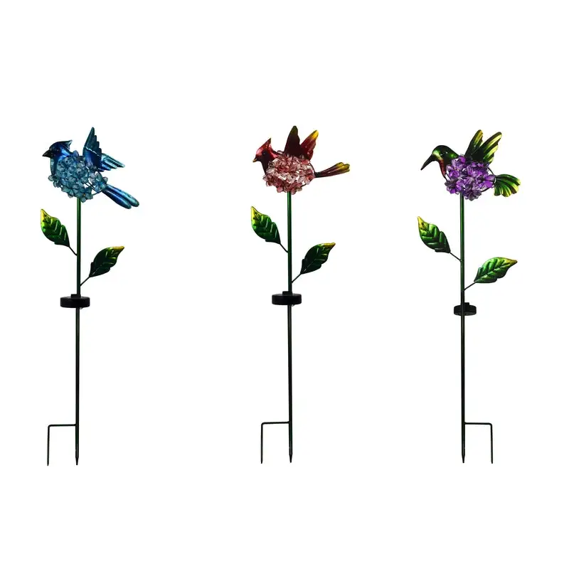 Infinity Assorted Metal 33.27 Inch Solar Garden Bird Stake Pack 12