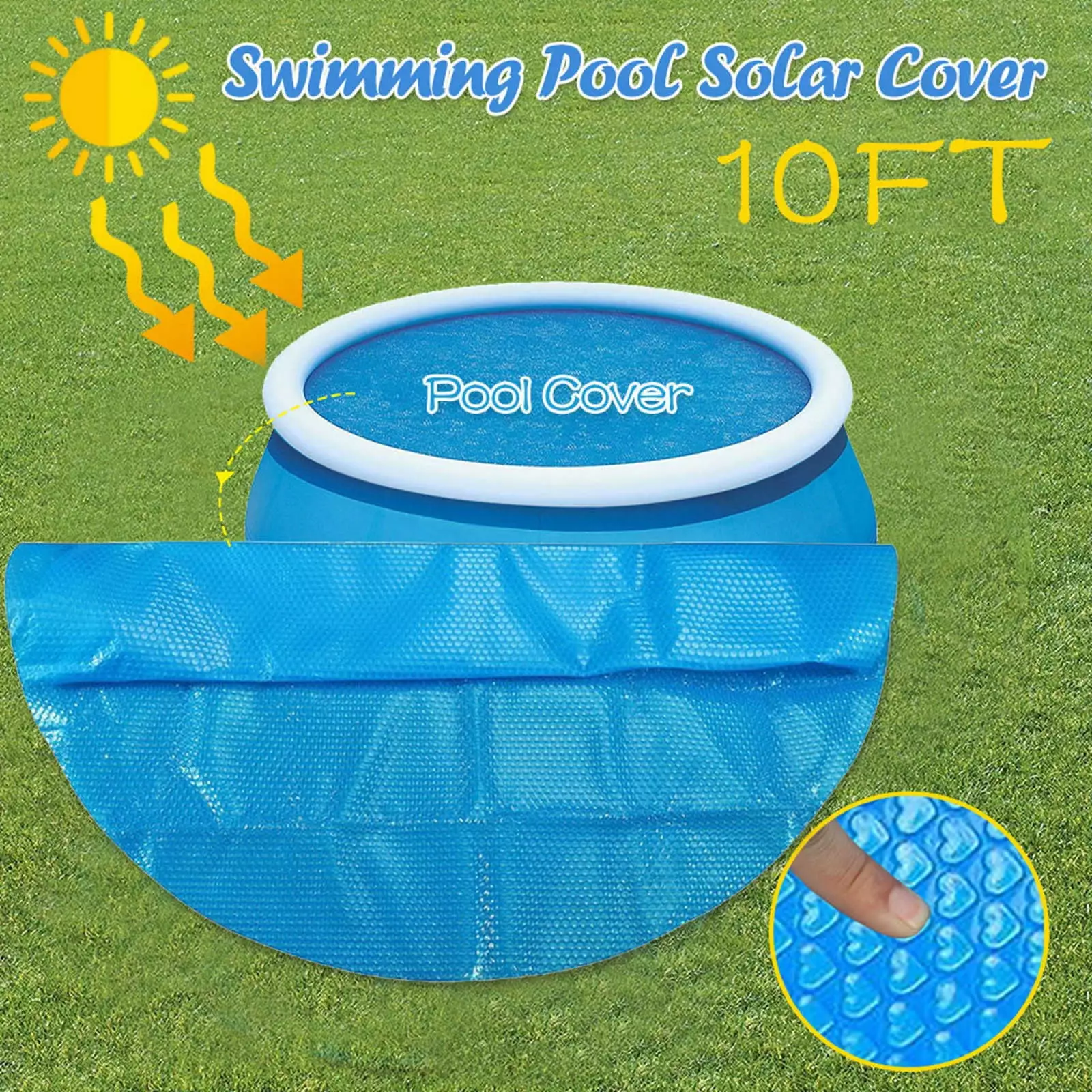 BCZHQQ 10 Ft Round Solar Pool Cover Drawstring and Magic Tape Above Ground Pools Waterproof Dustproof