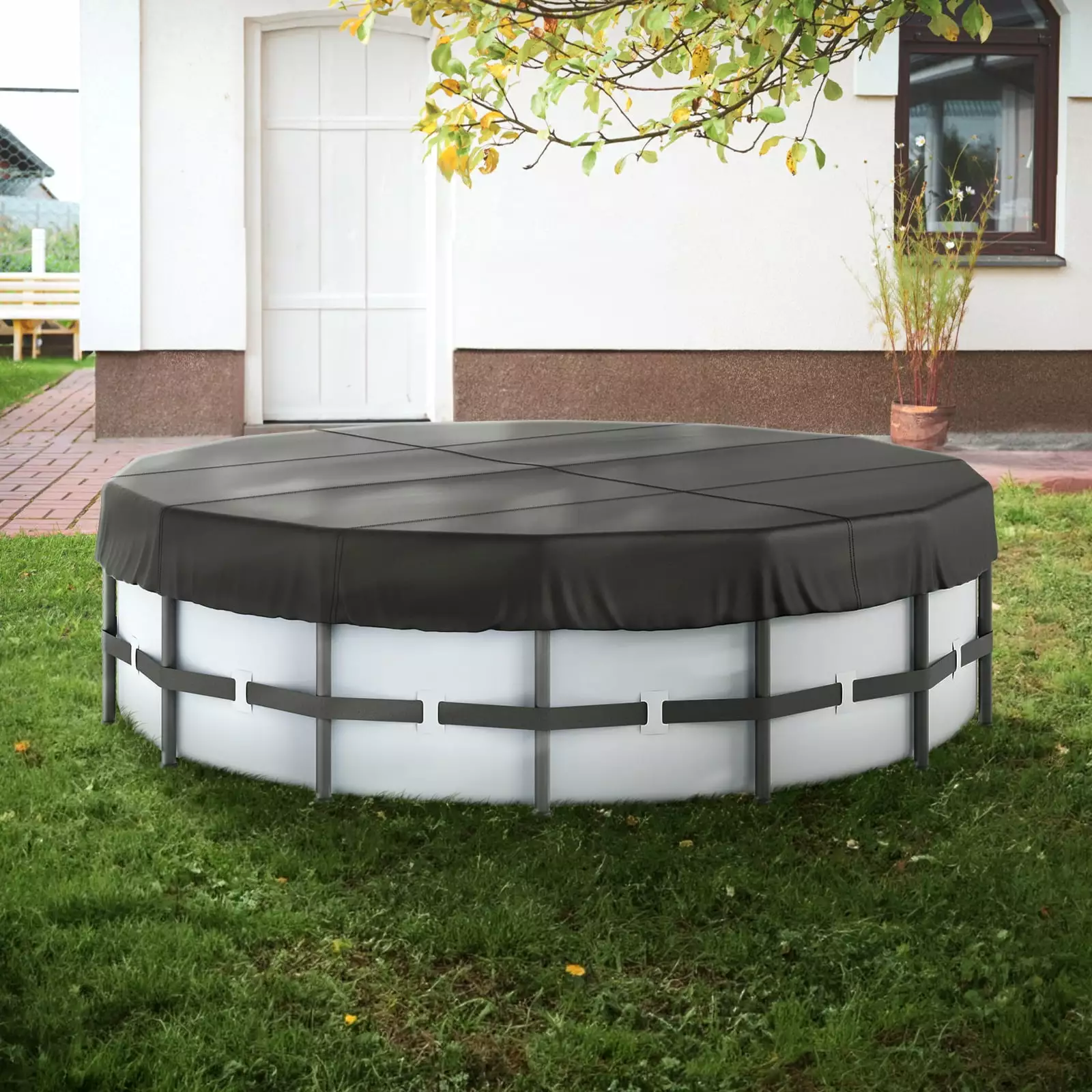 SKYSHALO 15 Ft Round Pool Cover 420D Oxford Solar Cover Drawstring Above Ground Pools 15