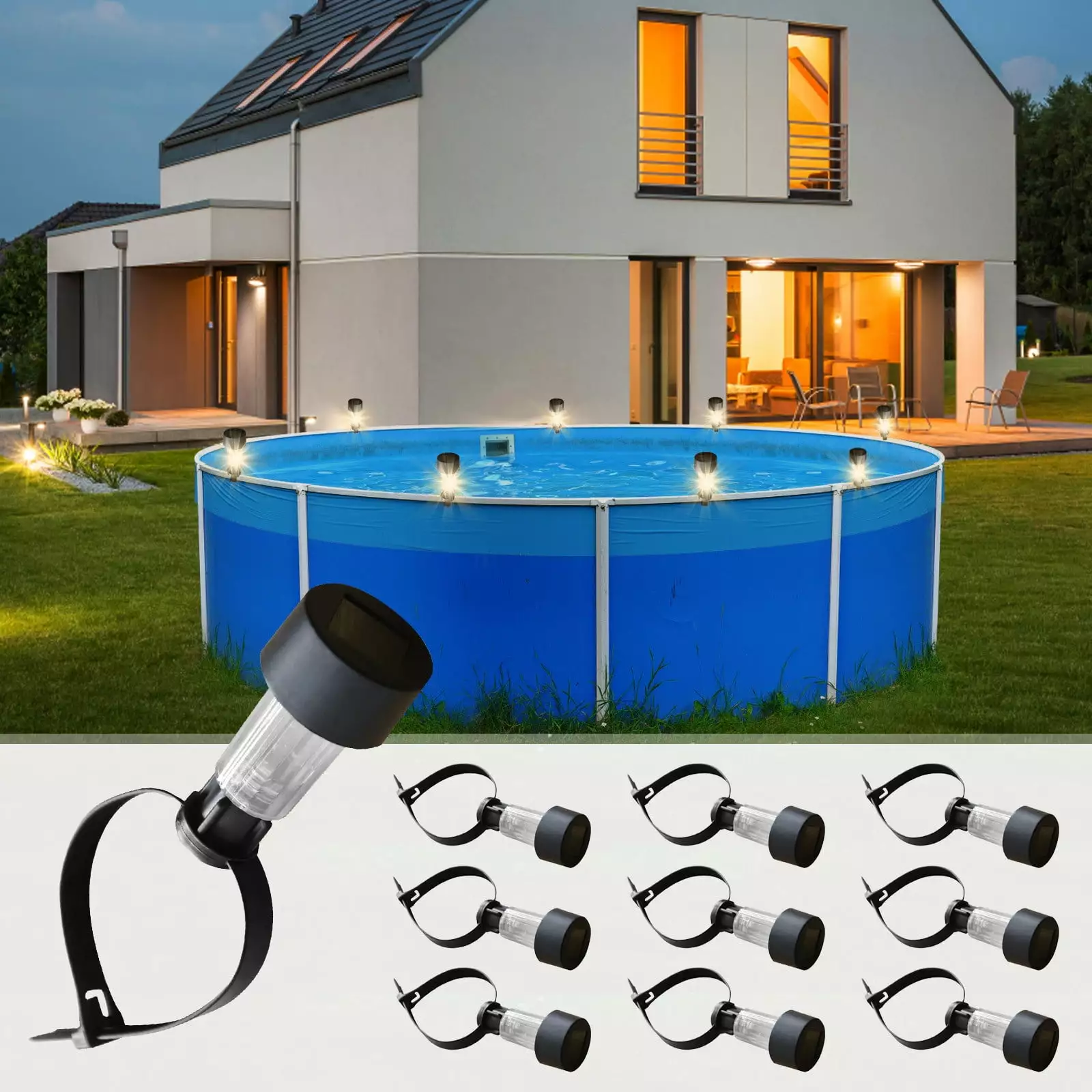 Hengtai 10PC Solar Pool Lights Framed Above Ground Pools - Waterproof LED Pool Fence Lighting