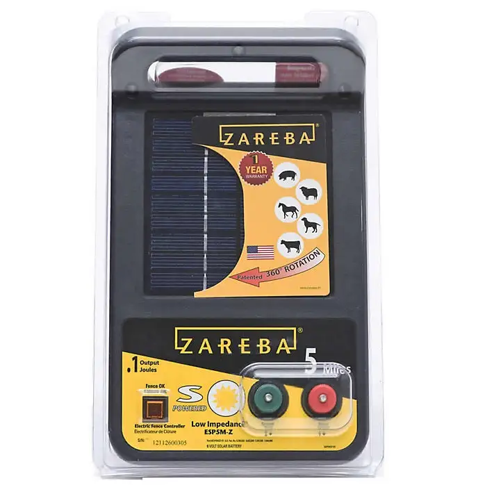 Zareba ESP5M-Z 5-Mile Solar Low Impedance Charger 6 Volt Electric Fencing