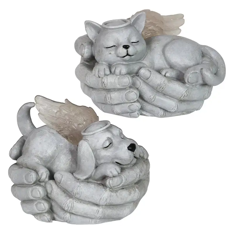 Exhart Gray Plastic/Resin 5-Inch H Cat or Dog Pet Solar Statue Pack 4
