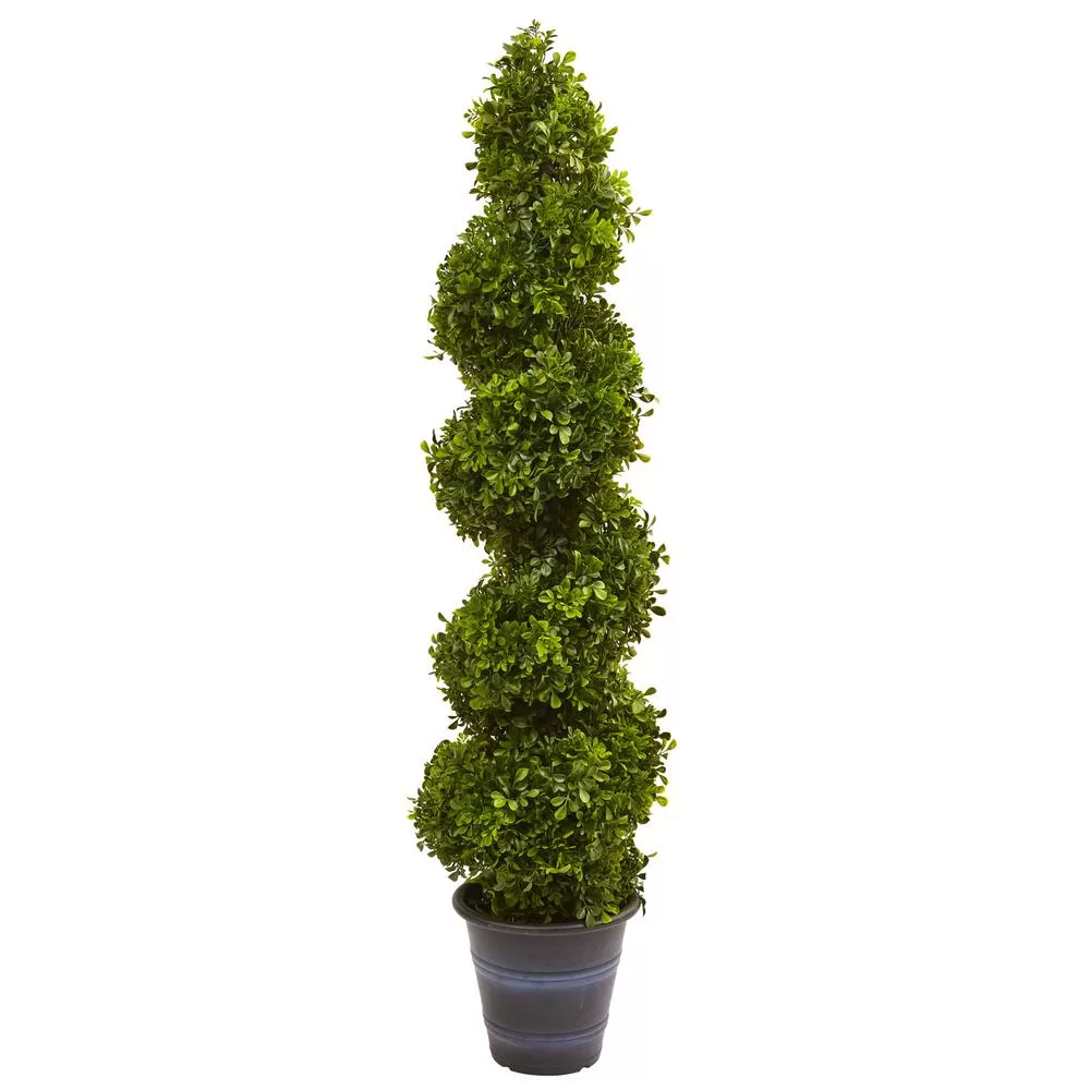 Nearly Natural 48 Inch Boxwood Spiral Topiary Planter Indoor Outdoor Artificial Plant Decor