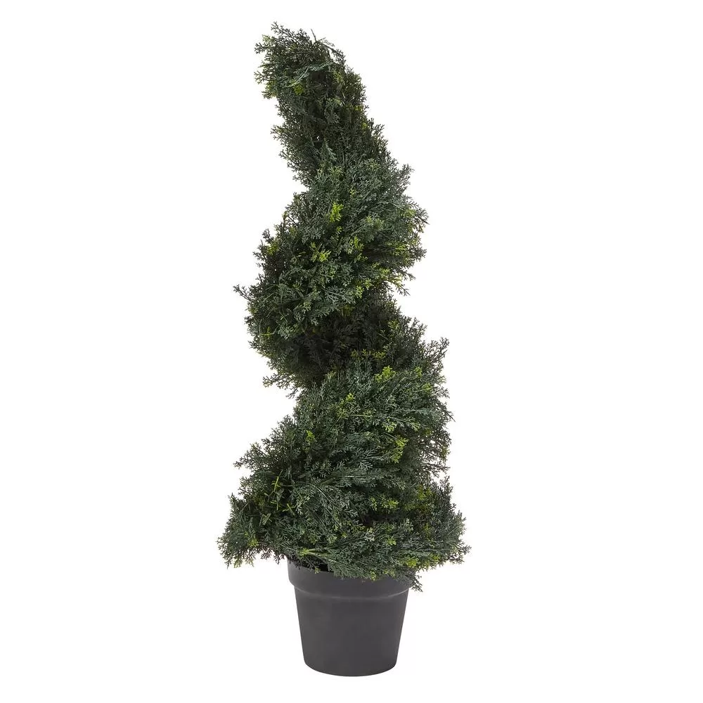 Pure Garden 36 Inch Artificial Cypress Spiral Topiary Outdoor Indoor UV Resistant Plant Decor