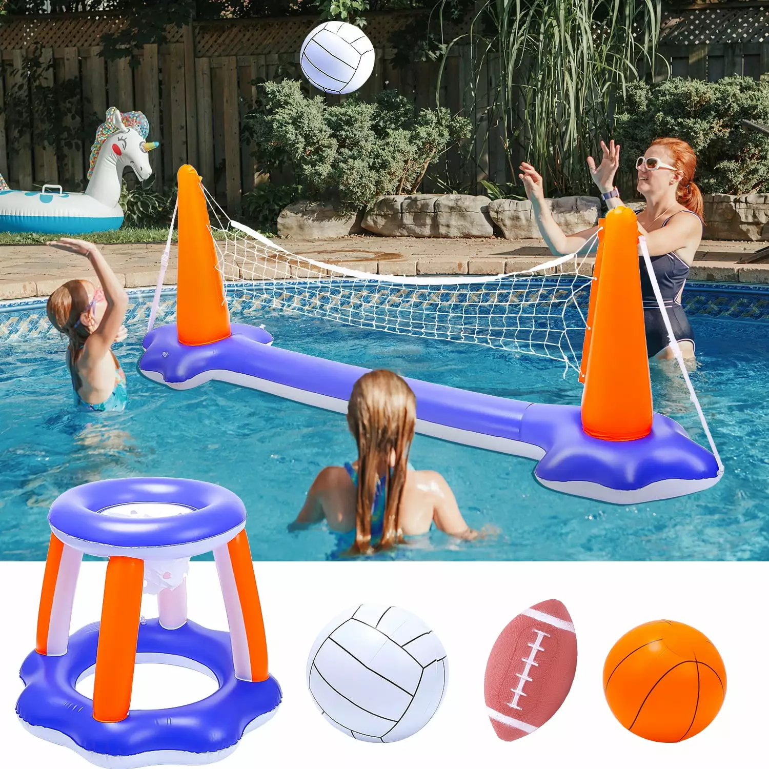 JoyStone Pool Basketball & Volleyball Set Inflatable Net Floating Hoop Water Football
