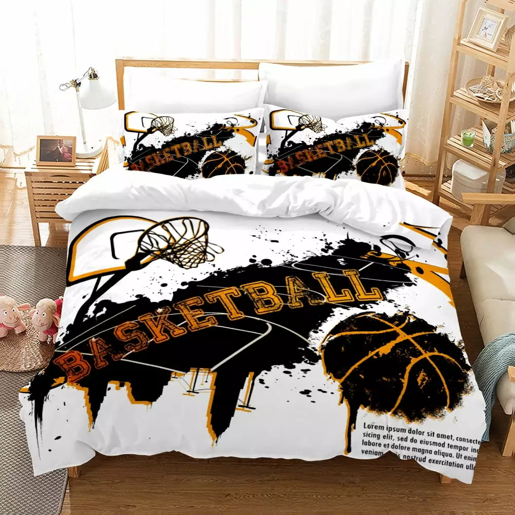 Basketball Bedding Set 3D Printed Sports Quilt Cover 3-Piece Set Boys Gift BottleZi