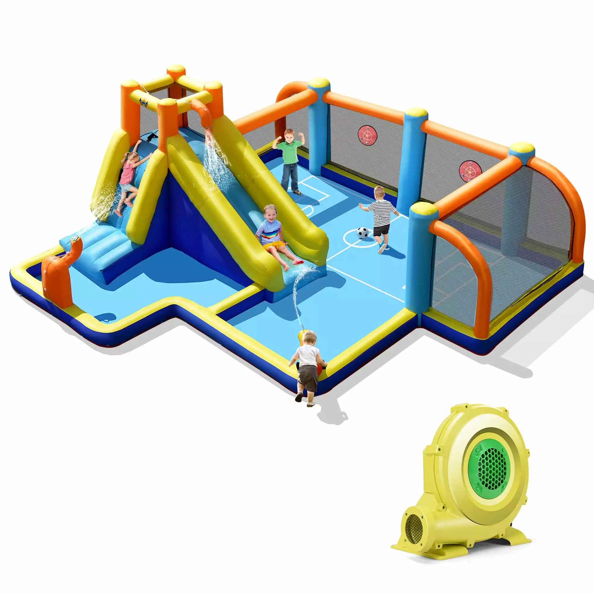 Costway Giant Soccer-Themed Inflatable Water Slide Bouncer Splash Pool 735W Blower With