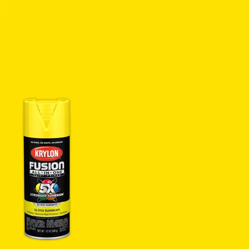 Krylon Fusion All--One Gloss Sunbeam Paint + Primer Spray Paint 12 oz Pack 6