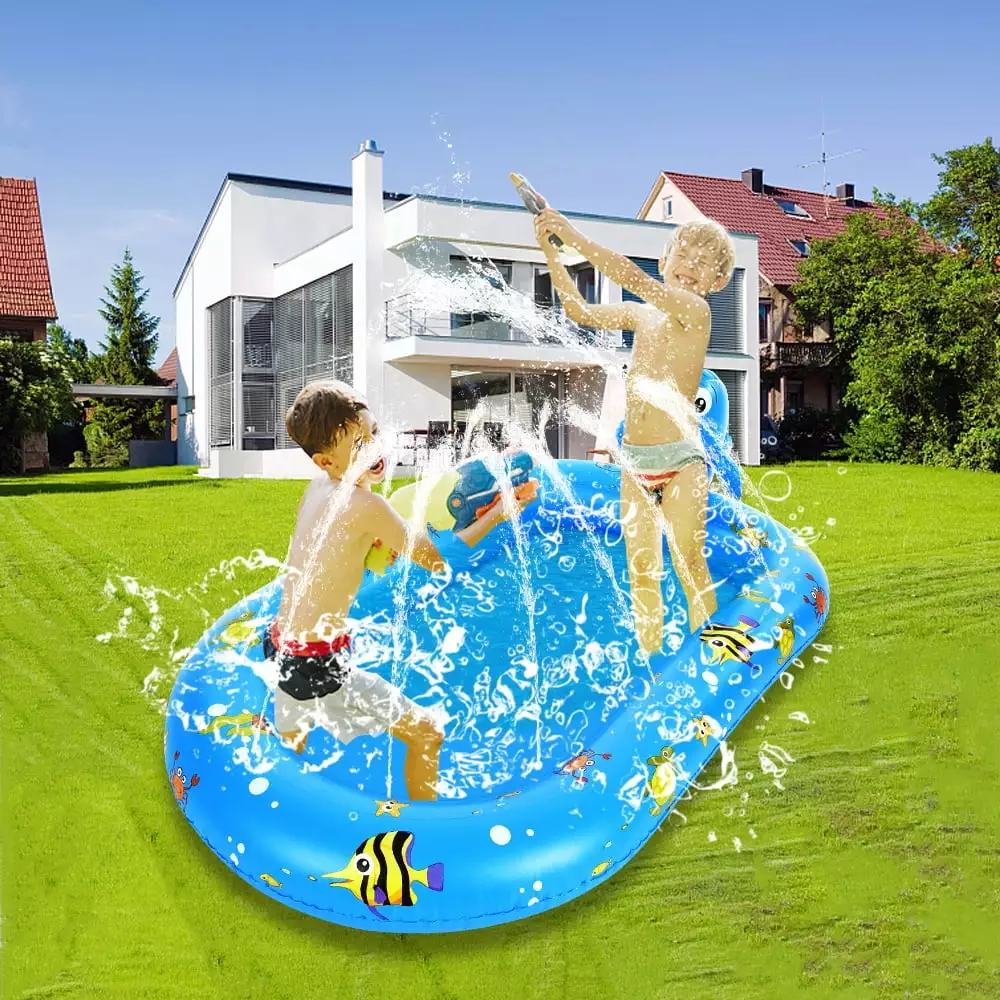 Dolphin Sprinkler Inflatable Pool - 3--1 Baby Swimming Pool Backyard Water Play