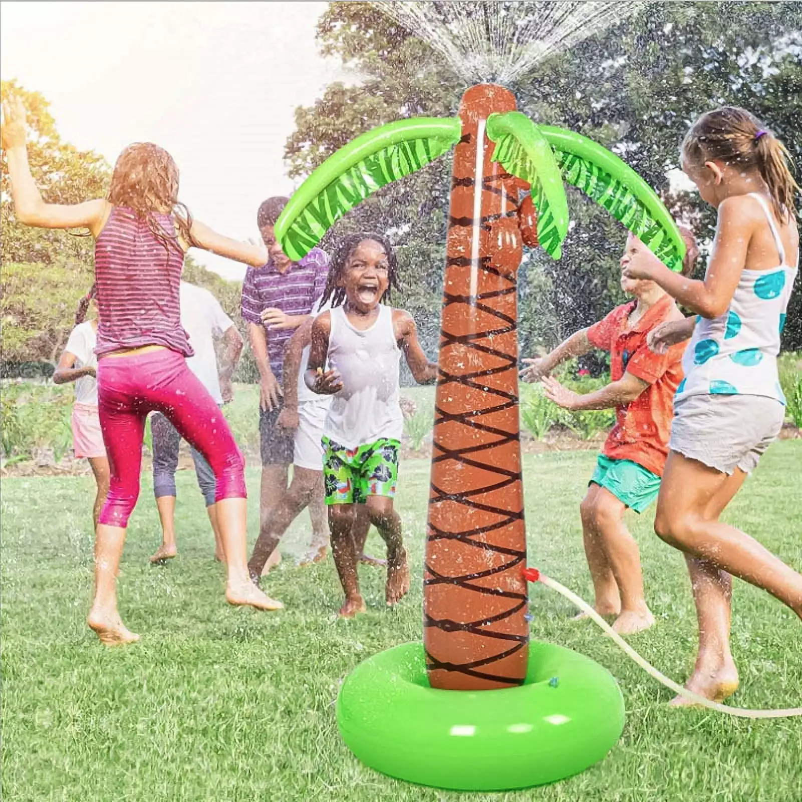 SPRING PARK Inflatable Palm Tree Backyard Sprinkler Toy Kids Outdoor Water Play