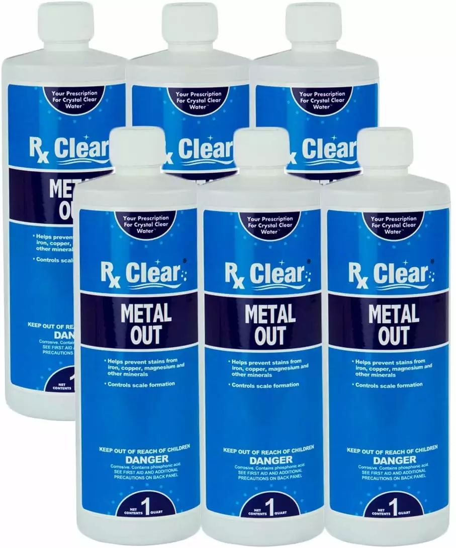 Rx Clear Metal Out Stain Prevention Liquid Swimming Pools & Spas 1 Qt 6 Pack