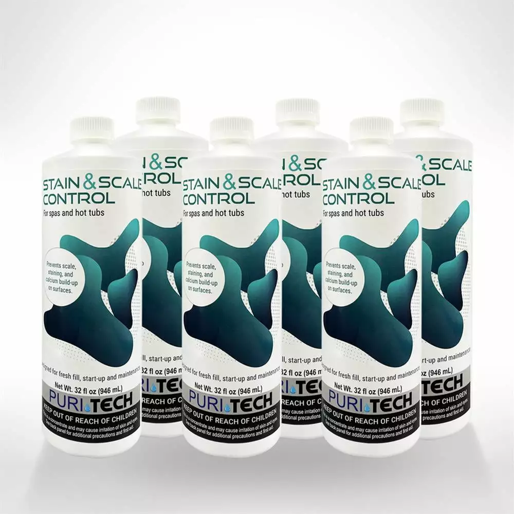 Puri Tech Spa Stain & Scale Control 6 Pack 32oz Prevents Scale Staining and Calcium Build-up